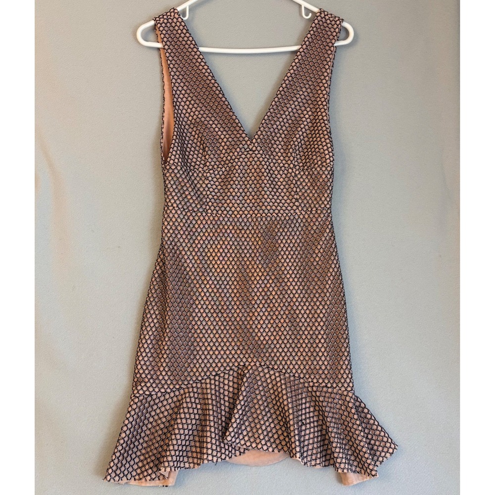 Revolve NBD Black Nude Textured Mesh Ruffle Mini Dress Cocktail Mini Dress Small